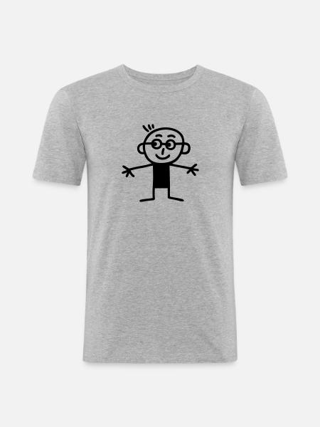Männchen mit Brille - Männer Slim Fit T-Shirt - Grau meliert