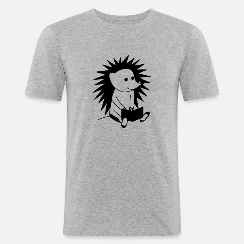 Igel liest Buch Illustration Geschenk - Männer Slim Fit T-Shirt - Grau meliert