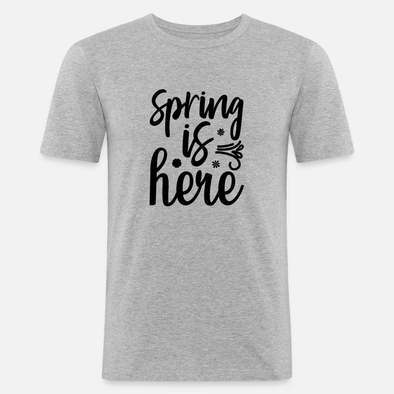 13 SPRING IS HERE - Männer Slim Fit T-Shirt - Grau meliert