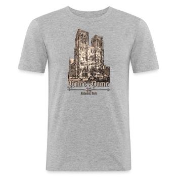 Notre Dame Paris - Männer Slim Fit T-Shirt - Grau meliert - Vorne - Nik (191cm)