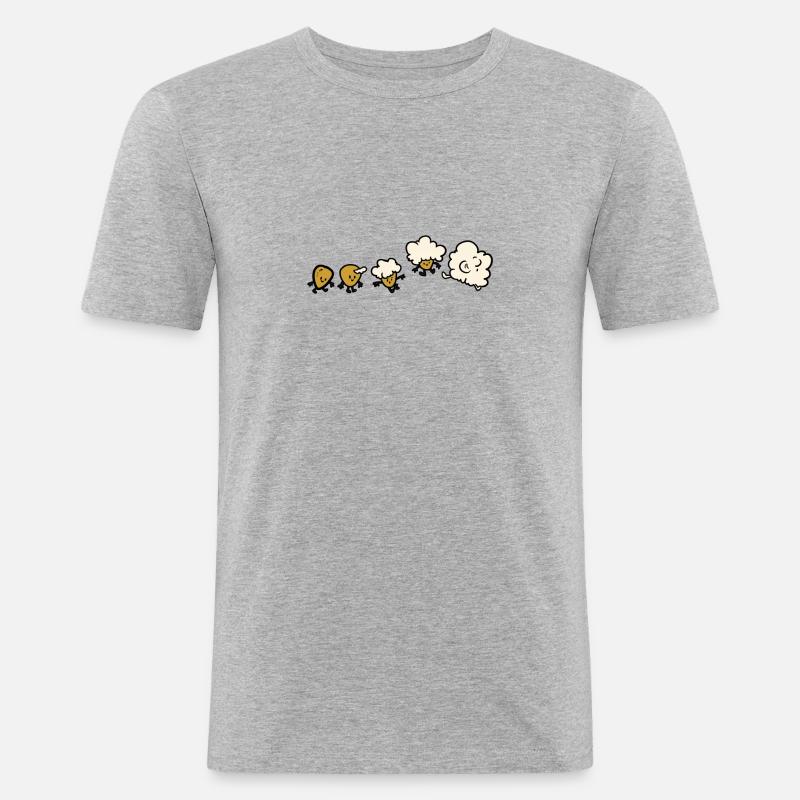Popcorn Evolution - Männer Slim Fit T-Shirt - Grau meliert