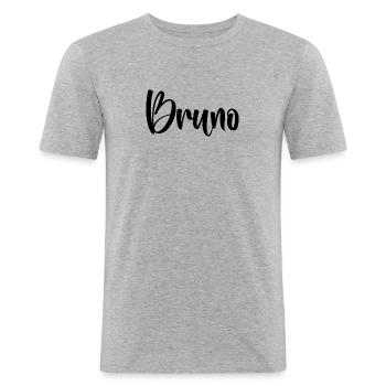 Vorname - Bruno - Männer Slim Fit T-Shirt - Grau meliert - Vorne - Nik (191cm)