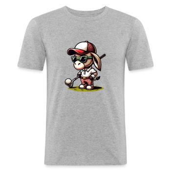 Funny Donkey Golfer Cartoon - Men's Slim Fit T-Shirt - heather grey - Front - Nik (191cm)