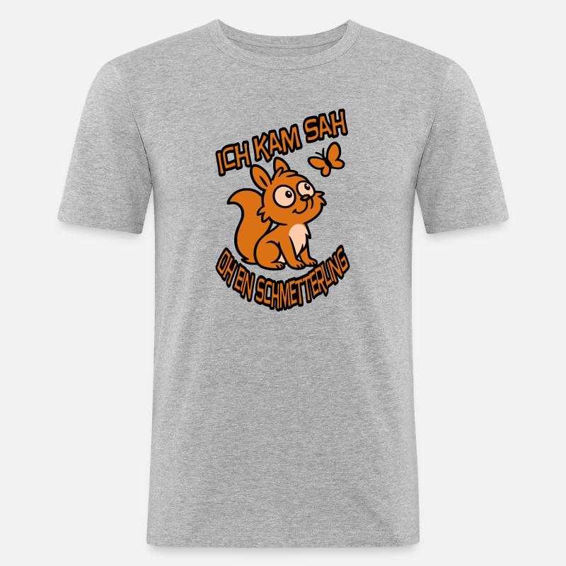Verträumtes Eichhörnchen mit Spruch - Männer Slim Fit T-Shirt - Grau meliert
