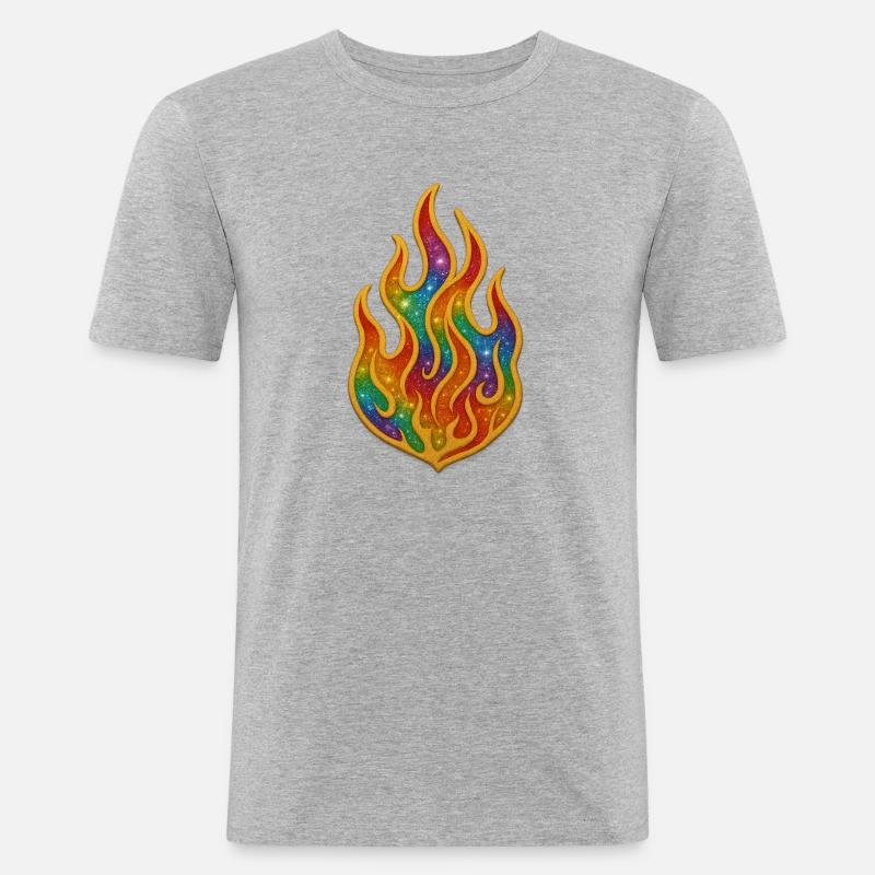 Regenbogenfeuer Patch - Männer Slim Fit T-Shirt - Grau meliert