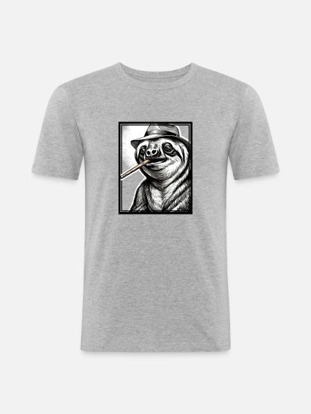 Sloth Noir - Männer Slim Fit T-Shirt - Grau meliert