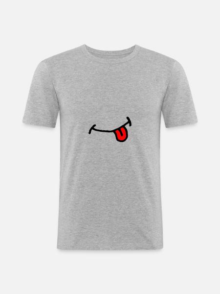 Comic-Mund, Zunge - Männer Slim Fit T-Shirt - Grau meliert