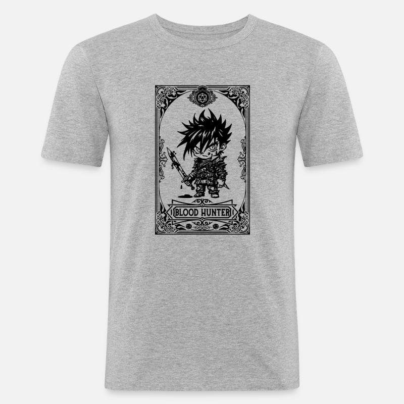 Blutjäger RPG Tarotkarte Chibi - Männer Slim Fit T-Shirt - Grau meliert