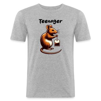 TEENAGER TEE BEUTEL NAGER NAGETIER MAUS RATTE TIER - Männer Slim Fit T-Shirt - Grau meliert - Vorne - Nik (191cm)