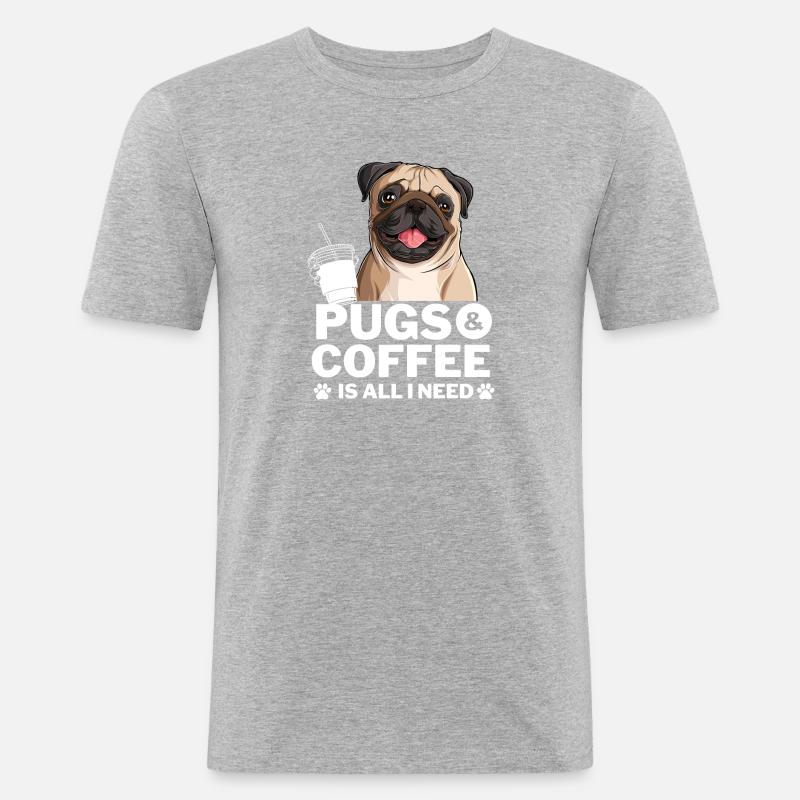 Süßer Lachender Mops & Kaffee Design - Männer Slim Fit T-Shirt - Grau meliert