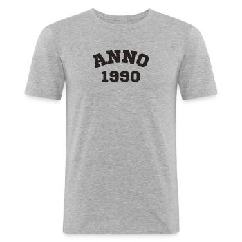 Anno 1990 Geburtstag Geburtsjahr - Männer Slim Fit T-Shirt - Grau meliert - Vorne - Nik (191cm)