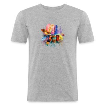 Plumes, Paillettes & Percussions - T-shirt près du corps Homme - gris chiné - Devant - Nik (191cm)