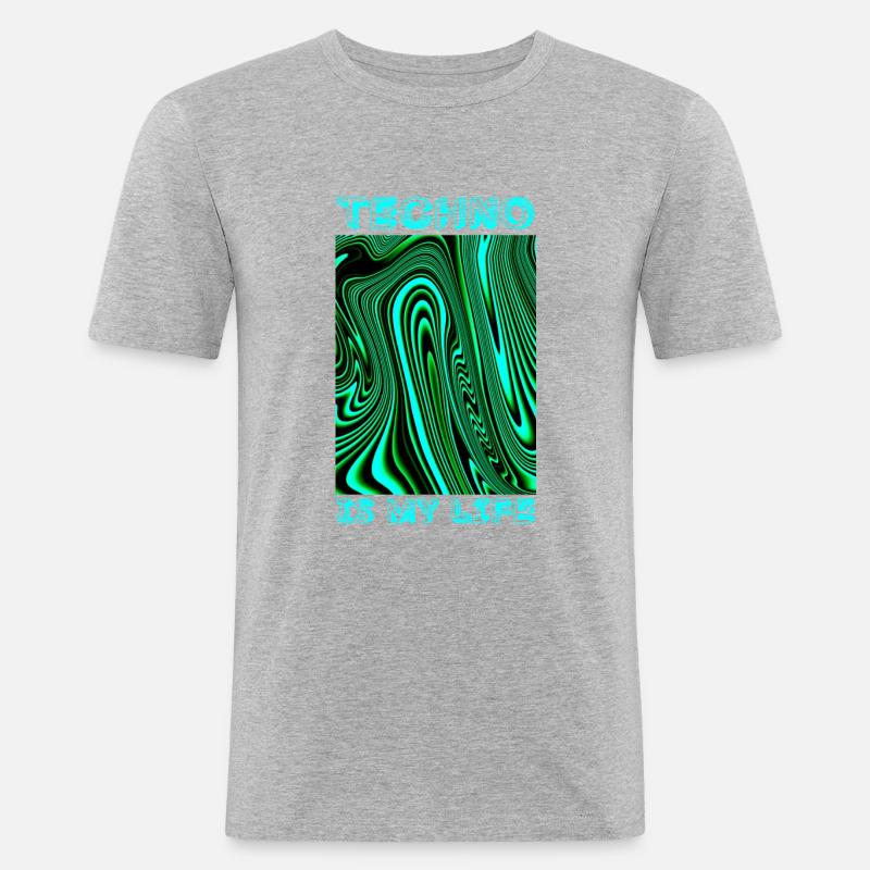 Techno is my life - Männer Slim Fit T-Shirt - Grau meliert
