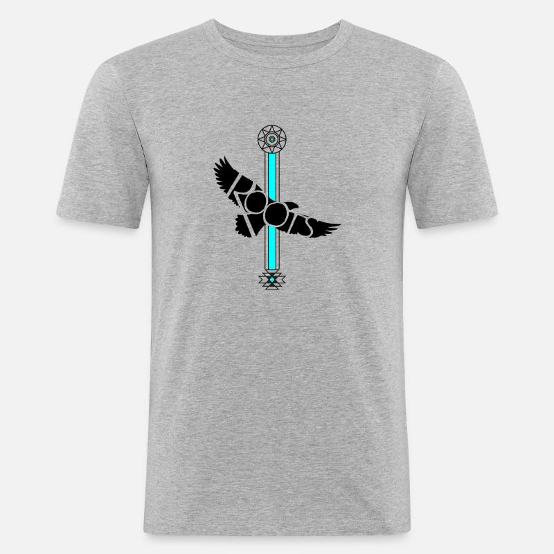 NATIVE ROOTS - Männer Slim Fit T-Shirt - Grau meliert