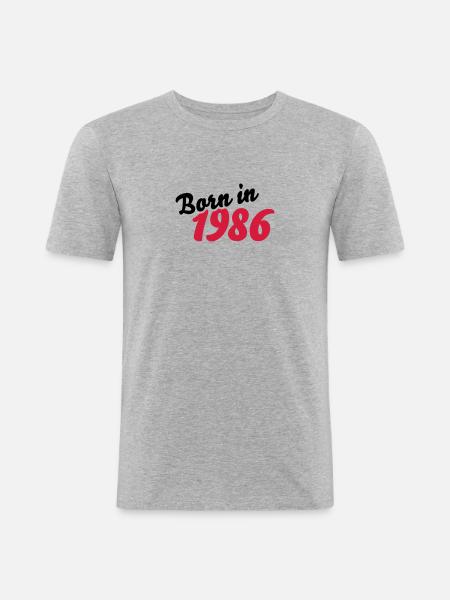 Born in 1986 - Männer Slim Fit T-Shirt - Grau meliert