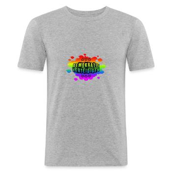 AfD stoppen gegen rechts Demokratie verteidigen - Männer Slim Fit T-Shirt - Grau meliert - Vorne - Nik (191cm)