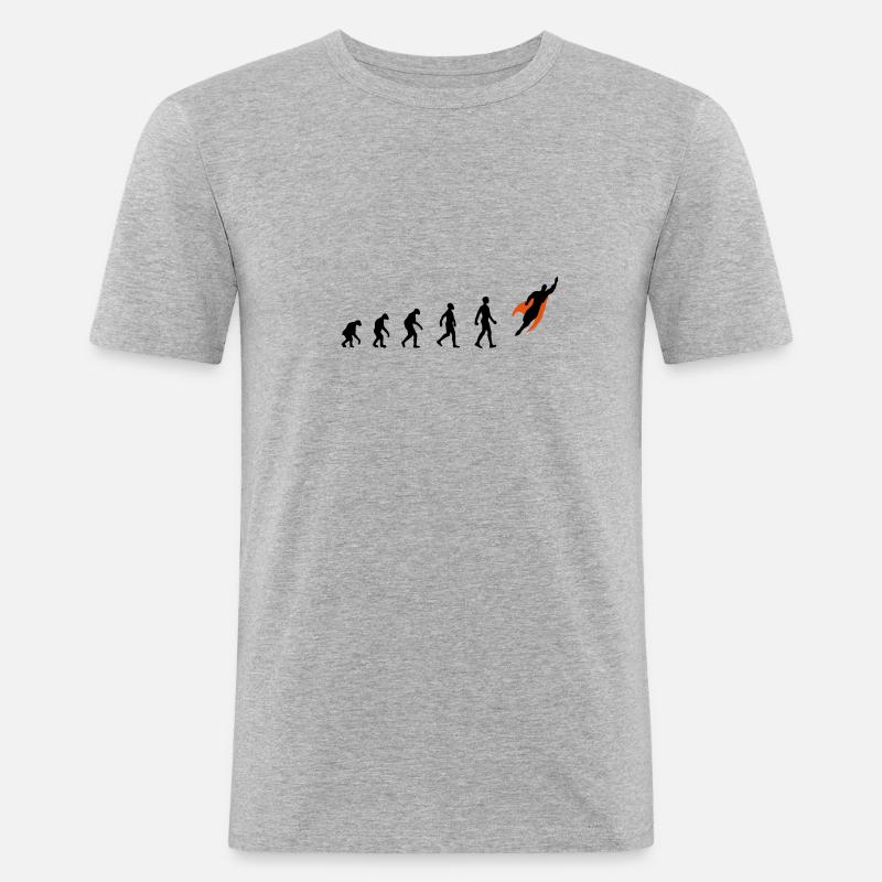 Evolution, super, held, Superhelden, darwin, - Männer Slim Fit T-Shirt - Grau meliert