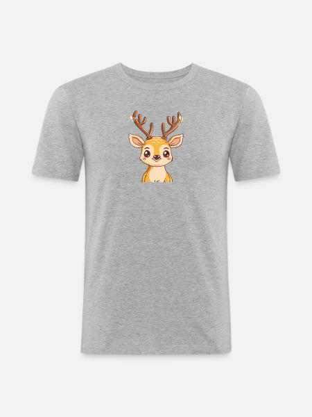 Hirschgeweih Wald Hirsch - Männer Slim Fit T-Shirt - Grau meliert