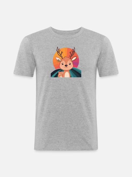 Hirsch Rehkitz Hirschgeweih - Männer Slim Fit T-Shirt - Grau meliert