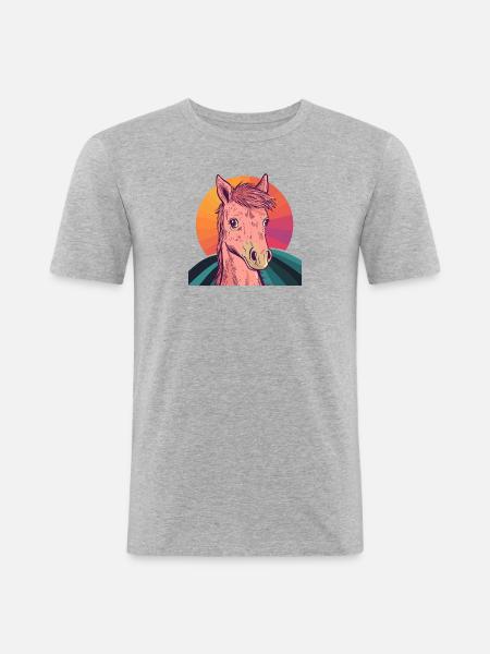 Pferde Ponyhof Reiter - Männer Slim Fit T-Shirt - Grau meliert