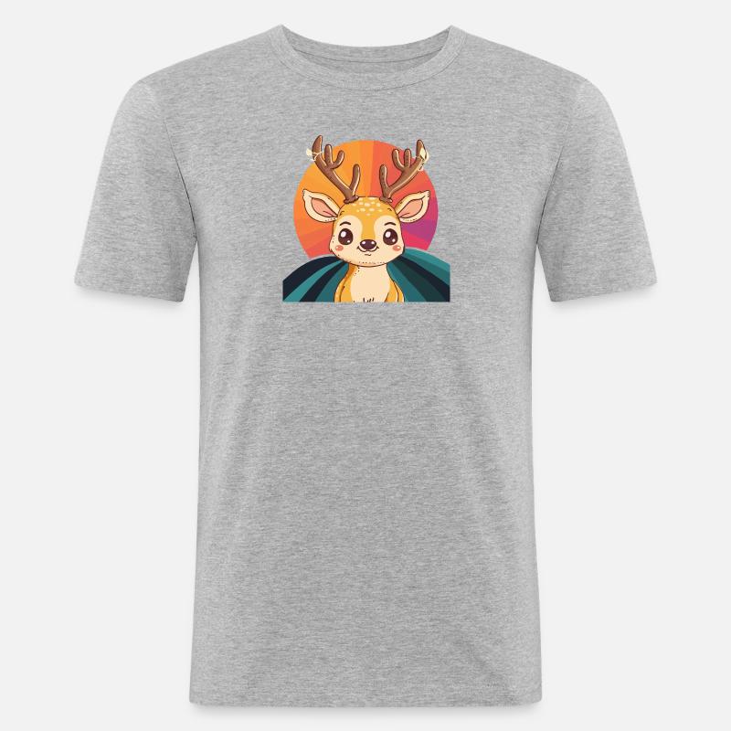 Hirschgeweih Hirsch Rehkitz - Männer Slim Fit T-Shirt - Grau meliert