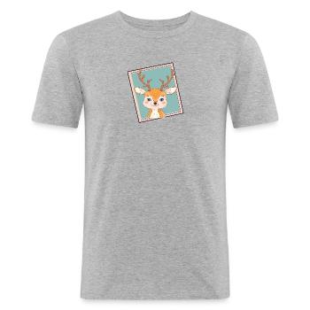 Hirschgeweih Reh - Männer Slim Fit T-Shirt - Grau meliert - Vorne - Nik (191cm)
