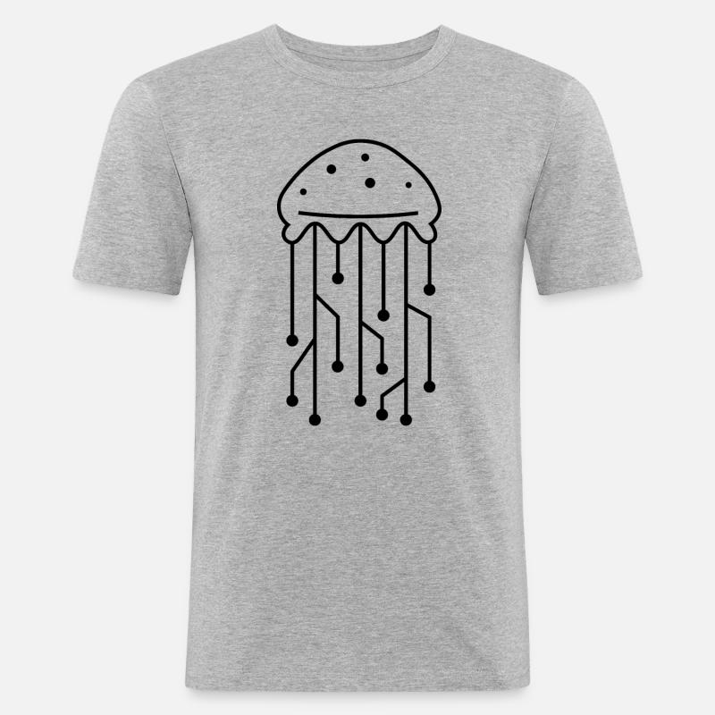 Qualle mit Leiterbahnen - Computer Mainboard - Männer Slim Fit T-Shirt - Grau meliert
