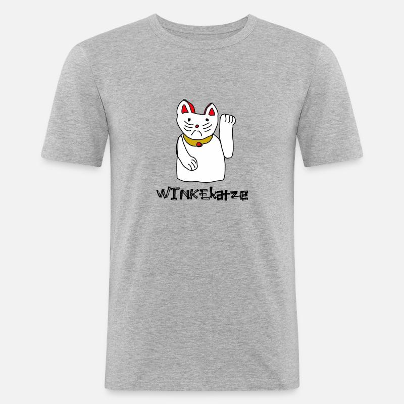 winke katze glück design - Männer Slim Fit T-Shirt - Grau meliert
