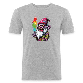Gartenzwerg / Märchenland / Kobold / Gnom / Logo - Männer Slim Fit T-Shirt - Grau meliert - Vorne - Nik (191cm)