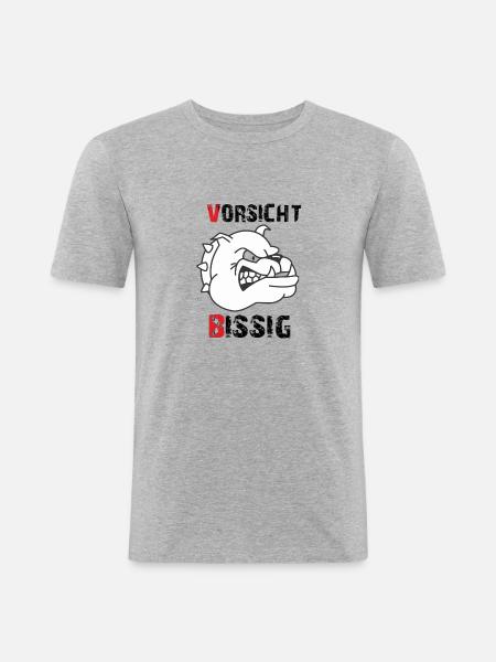 Vorsicht bissig - Männer Slim Fit T-Shirt - Grau meliert
