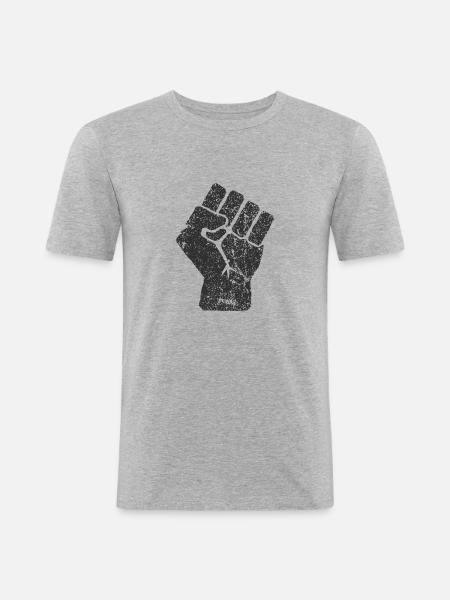 Erhöhte Faust Symbol - Männer Slim Fit T-Shirt - Grau meliert