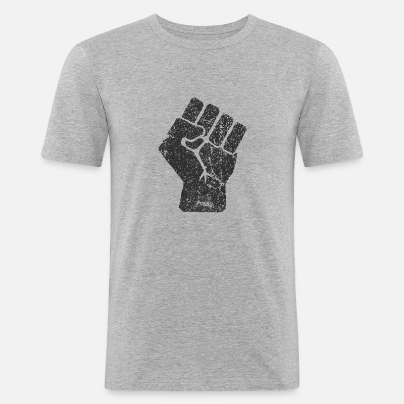 Erhöhte Faust Symbol - Männer Slim Fit T-Shirt - Grau meliert