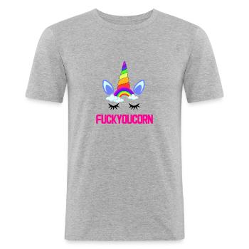 fuck you unicorn - Men's Slim Fit T-Shirt - heather grey - Front - Nik (191cm)