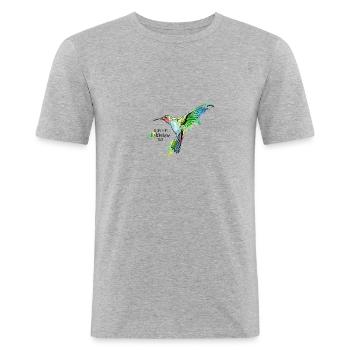 Je pense que je KOLIBRIERE égale - T-shirt près du corps Homme - gris chiné - Devant - Nik (191cm)