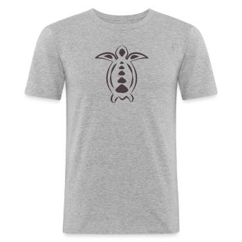 tatouage tribal tortue - T-shirt près du corps Homme - gris chiné - Devant - Nik (191cm)