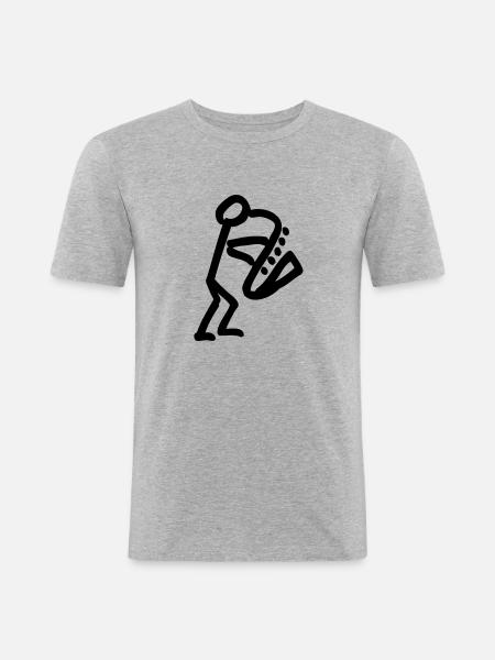 Musikant mit Saxophon - Männer Slim Fit T-Shirt - Grau meliert
