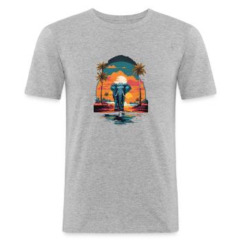 Afrique du Sud éléphant cadeau rétro Vintage Safari - T-shirt près du corps Homme - gris chiné - Devant - Nik (191cm)