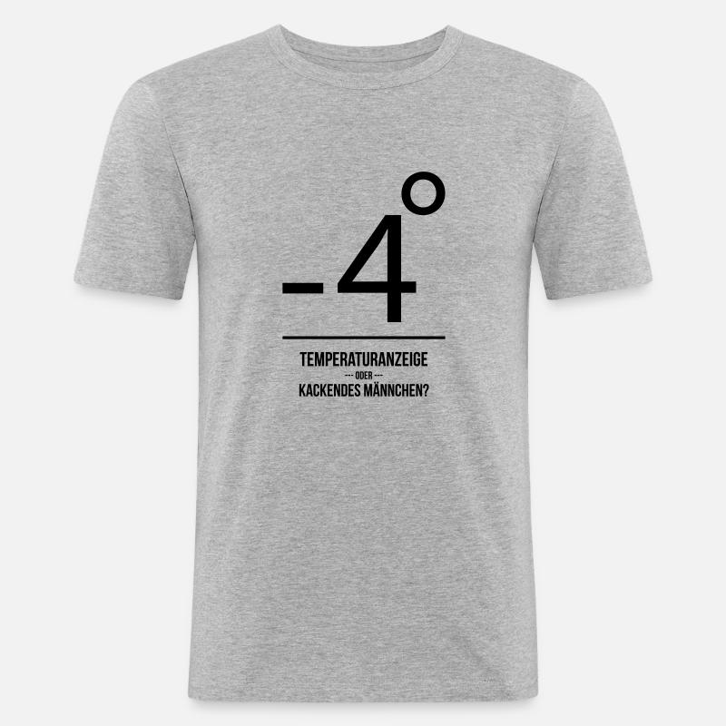 Temperatur oder kackendes Männlein? - Männer Slim Fit T-Shirt - Grau meliert