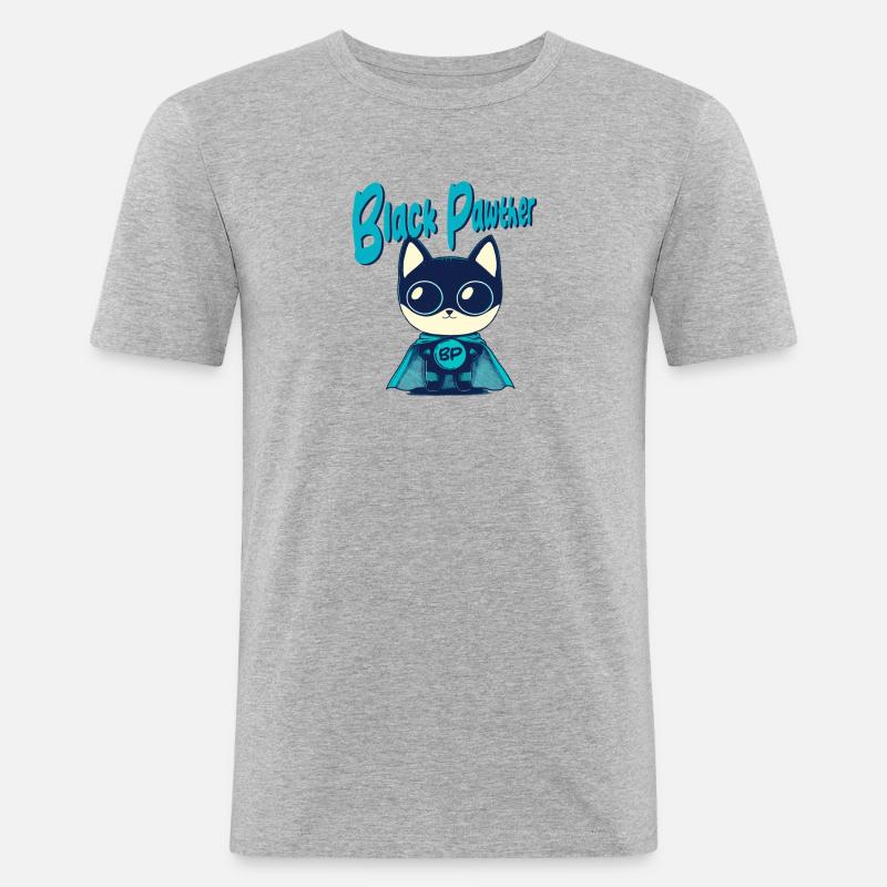Katze als Superheld - Männer Slim Fit T-Shirt - Grau meliert