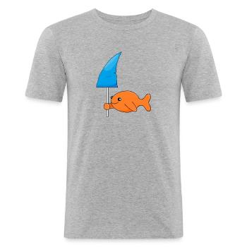 Goldfish with shark fin - Men's Slim Fit T-Shirt - heather grey - Front - Nik (191cm)