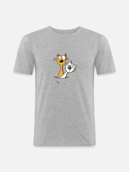 Two funny cats in the shirt - cat - kitten -fun - Men's Slim Fit T-Shirt - heather grey