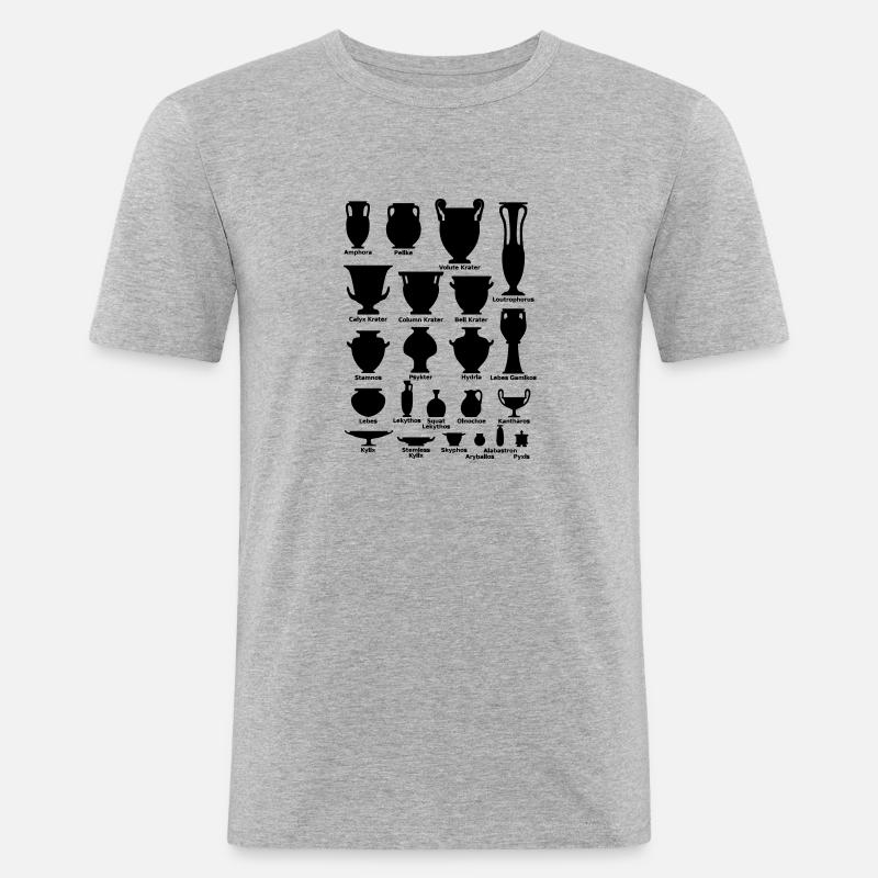 Antike Vasen mit Beschriftung - Männer Slim Fit T-Shirt - Grau meliert