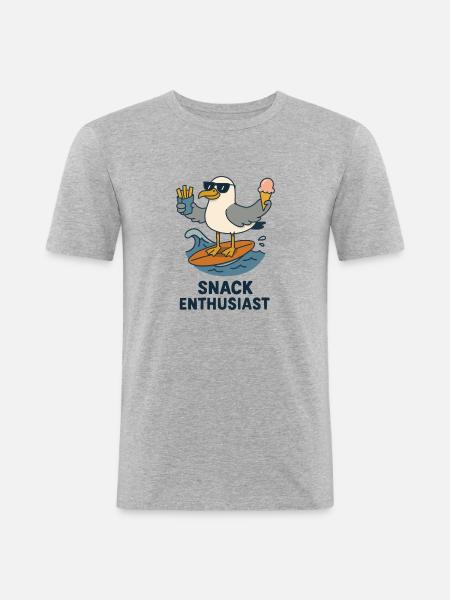 Snack Enthusiast Möwe - Männer Slim Fit T-Shirt - Grau meliert