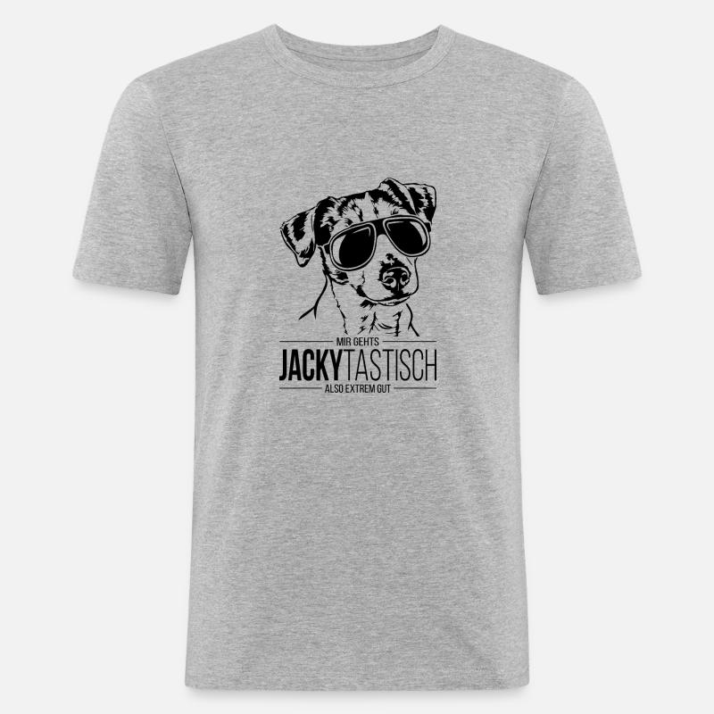 JACKYTASTISCH Jack Russell Terrier Hundespruch - Männer Slim Fit T-Shirt - Grau meliert