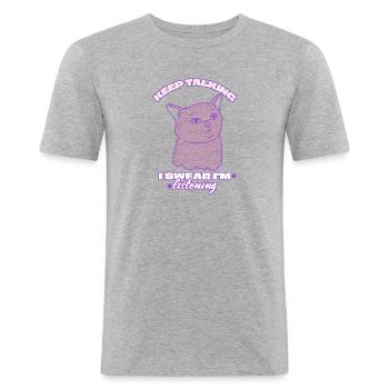 Sassy Listening Cat - Men's Slim Fit T-Shirt - heather grey - Front - Nik (191cm)