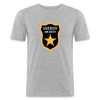 Sheriff Polizei Sheriffstern Polizist Wachmann - Männer Slim Fit T-Shirt - Grau meliert - Vorne - Nik (191cm)