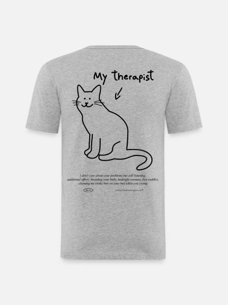 "Min kat er min terapeut" | Kat sjov skjorte - Herre Slim Fit T-Shirt - grå meleret