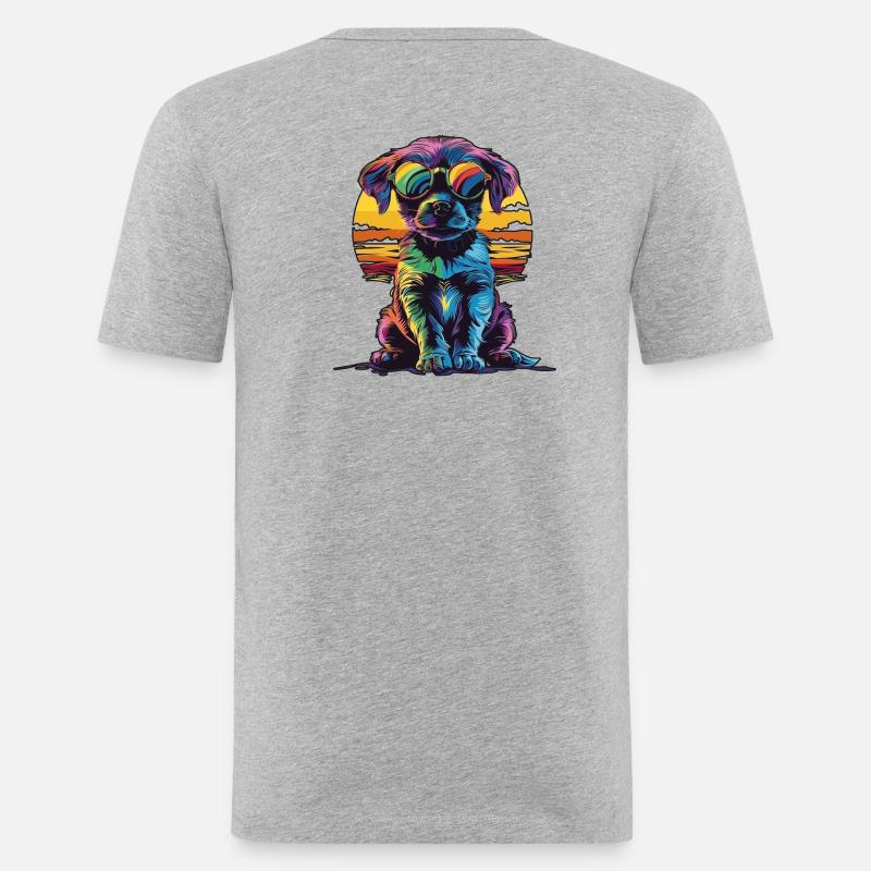 Mode citadine élégante : Chiot drôle - T-shirt près du corps Homme - gris chiné