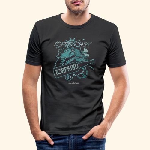 Torfkind Whisky Design türkis mit Umriss von Islay - Männer Slim Fit T-Shirt