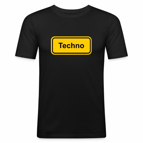 Techno Schriftzug Ortsschild - Männer Slim Fit T-Shirt